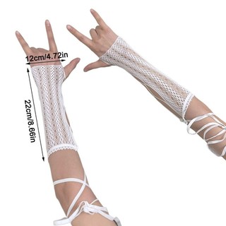 Găng tay Lolita lưới mùa hè ASDFGER, Y2k Chống nắng Punk Tay áo ren, DIY Retro Ren Chống nắng Dây đeo chéo Quần áo Oversleeve Phụ kiện trang trí