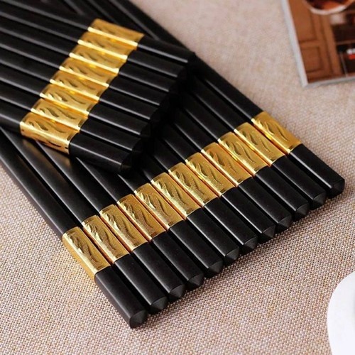 Đũa ăn cơm mạ vàng sang trọng, Bộ 10 đôi đũa ăn cơm cao cấp chống trơn chống mốc chịu nhiệt bộ 10 đôi