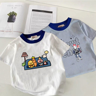 Áo thun ngắn tay in hoạt hình trẻ em cotton nguyên chất mới mùa hè, rộng rãi, mỏng, phong cách Hàn Quốc cho bé trai và bé gái