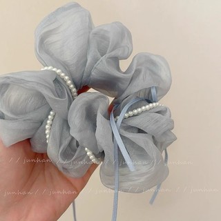 [Sản phẩm phúc lợi] Quiet Starry Sky Blue Bow Pearl Scrunchy Hair Ring Nữ Cao Cấp Phong Cách Hàn Quốc Satin Headband Phụ Kiện Tóc