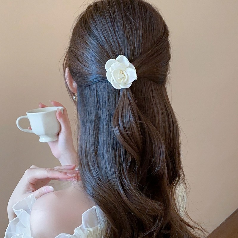 Kẹp tóc Camellia nhỏ thơm satin nhẹ nhàng cô gái mũ retro hoa mỏ vịt kẹp siêu cổ tích internet nổi tiếng phụ kiện tóc kẹp tóc