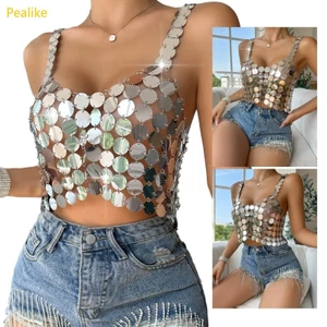 Pealike Glitter Bra Tops Club Lễ hội Bãi biển Tiệc Gương lấp lánh Váy cho mùa hè