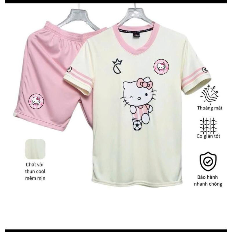 Bộ quần áo bóng đá, Bộ Hello Kitty, bộ áo đá banh vải thun mè- Có in tên số theo yêu cầu