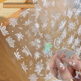[savemoneyeveryday] Nhãn dán móng tay hình hoa mộc lan trắng Vẽ tay Tính khí Nhãn dán móng tay Tăng cường trang trí Decal [vn]