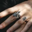 KIN Retro Bạc Đen Đầu Lâu Nhẫn Tinh Tế Bạc Đen Đầu Lâu Nhẫn Vintage Thoáng Mát Punk Gothic Nhẫn Trang Sức