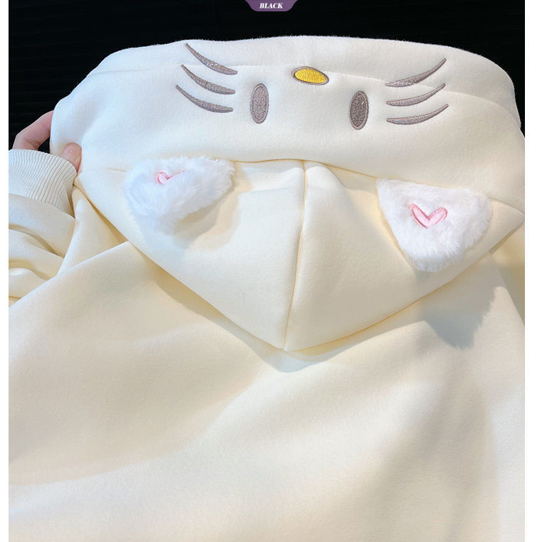 Phiên bản Hàn Quốc của phong cách đại học Áo len có mũ trùm đầu Hello Kitty Áo len nữ mùa thu đông Áo khoác rộng rãi Tide [BL]