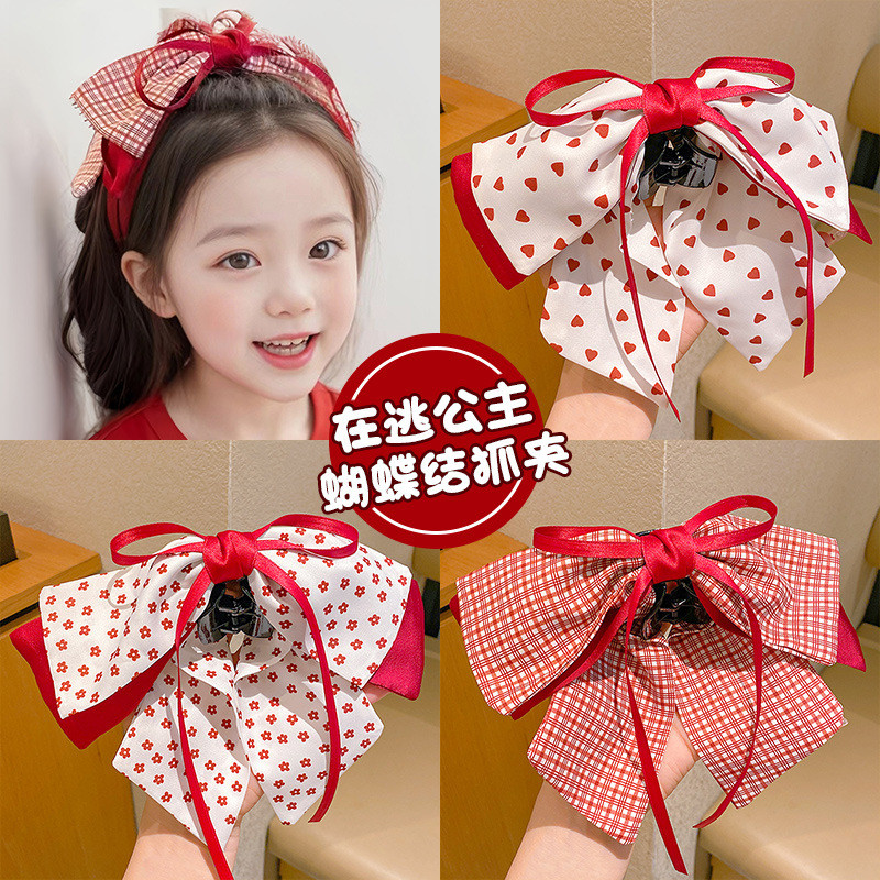 Kẹp Tóc Càng Cua Nửa Đầu Đính Nơ Đỏ Xinh Xắn Dễ Thương Mùa Lễ Hội Phong Cách Hàn Quốc Empoli
