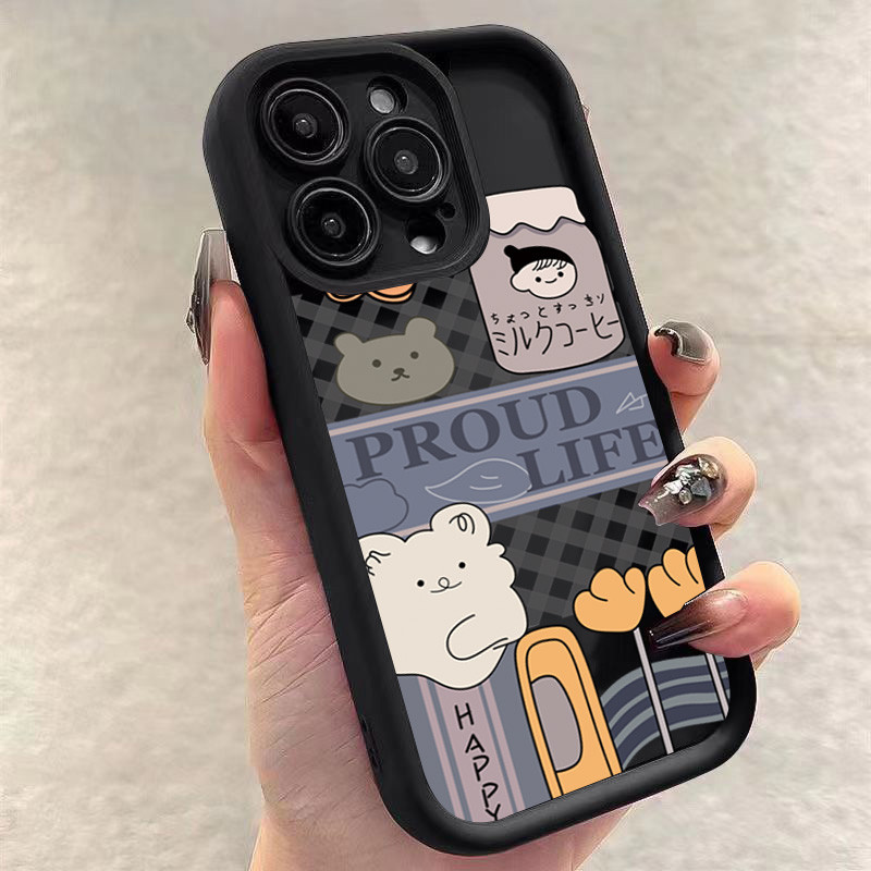 Ốp Lưng Cho Xiaomi Redmi Note 14 13 11 12 Pro Plus 5G 12S 11S 10s 10 Pro Redmi 14C Turbo 3 13 12 12C 4G 13C Hoạt Hình Dễ Thương Trà Sữa Gấu Mắt Thiên Thần Silicon Mềm Mờ Chống Sốc