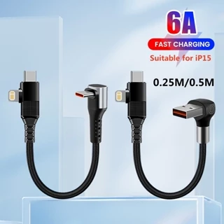 0,25 / 0,5m 6A USB Sang Type C Sạc Nhanh Cáp Sạc Điện Thoại USB C 2 Trong 1 Cáp Ngắn Cho Samsung Huawei