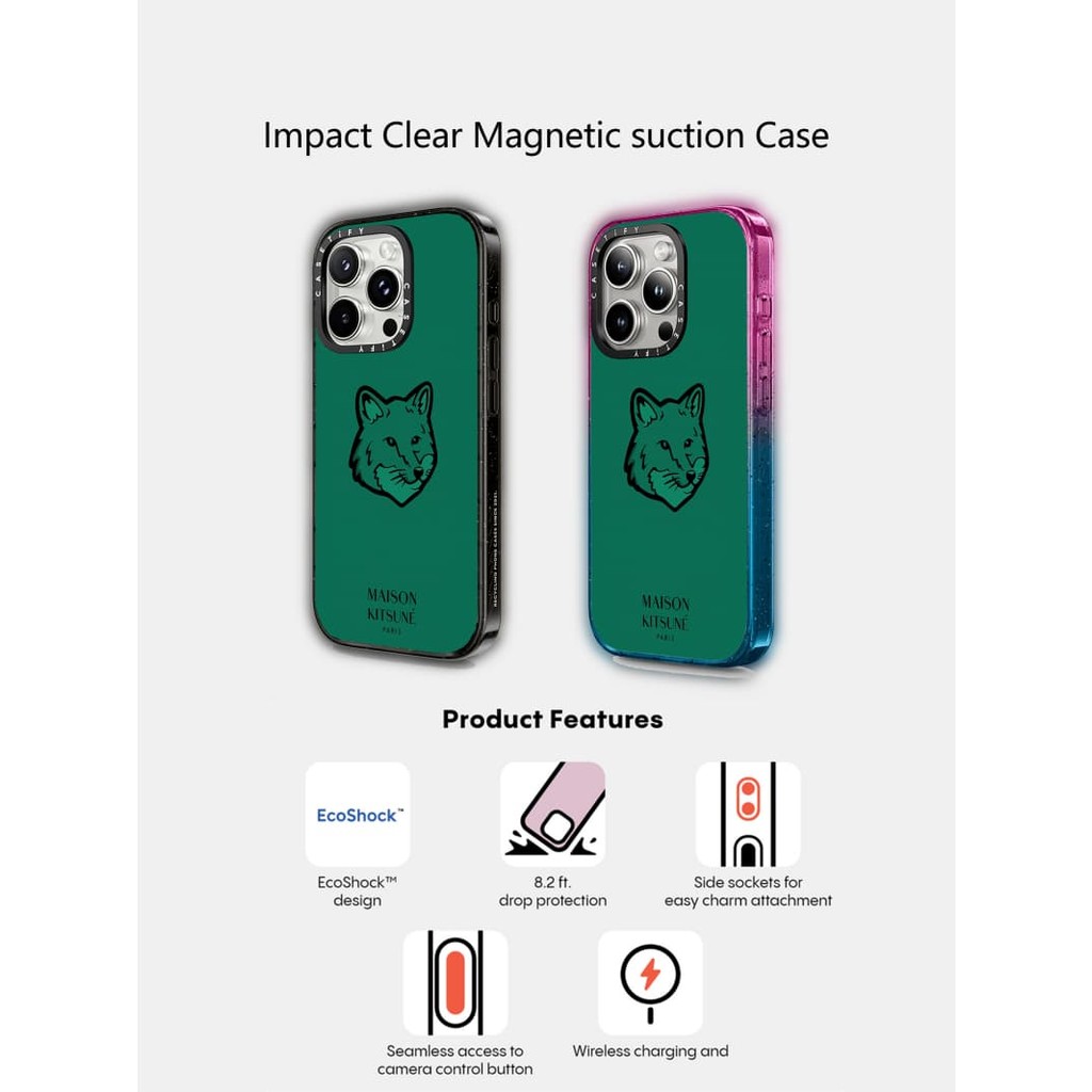 Casetify X Maison Kitsuné Conifer Ốp lưng Acrylic cứng hút từ tính cho Apple IPhone 12 13 14 15 16 Pro Max Plus có hộp