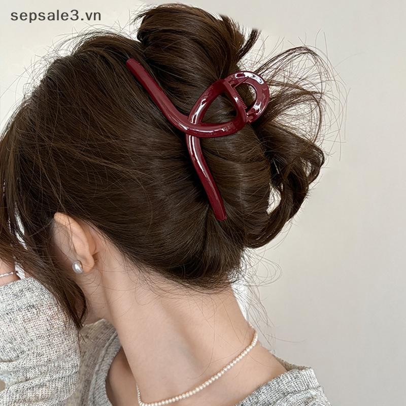 # VN # Nữ Lớn Màu Đỏ Đậm Vuốt Tóc Barrettes Kẹp Tóc Nhựa Đuôi Ngựa Kẹp Tóc Bé Gái Phụ Kiện Kẹp Tóc Cao Cấp.