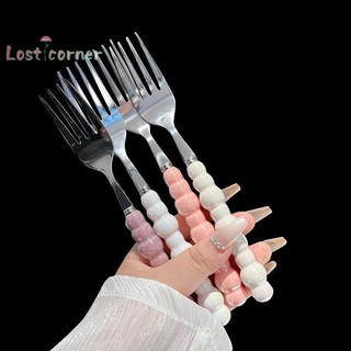 [Lostcorner] Phuộc Tay Cầm Ngọc Trai Cho Món Tráng Miệng Hộ Gia Đình Bít Tết Nĩa Inox Salad Nĩa Món Tráng Miệng Pasta Nĩa Phụ Kiện Nhà Bếp Tiện Ích [Mới]