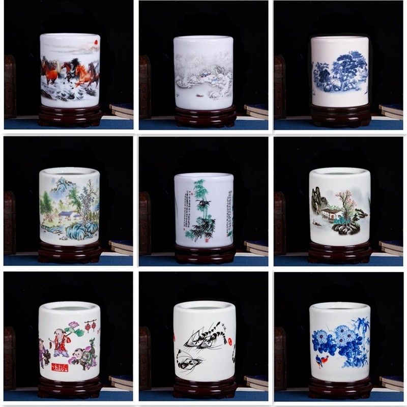 Jingdezhen Gốm Trung Quốc Bút Đồ Trang Trí Đồ Dùng Văn Phòng Học Tập Tại Nhà Đồ Nội Thất Giá Đỡ Bàn Chải Bút Bi Thêm