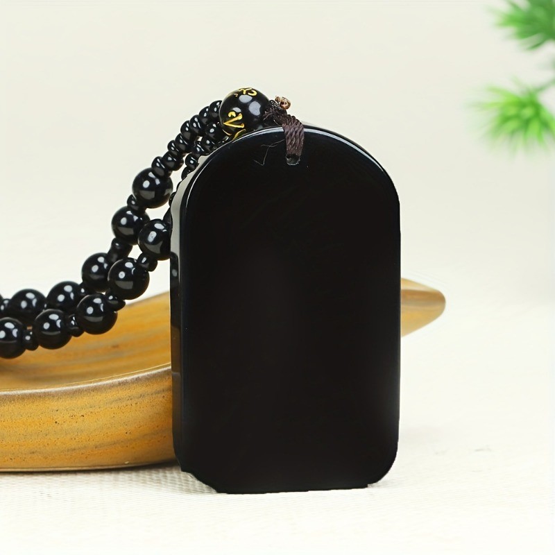 Dây chuyền mặt obsidian thời trang nam nữ, phong cách đơn giản, không kèm thẻ