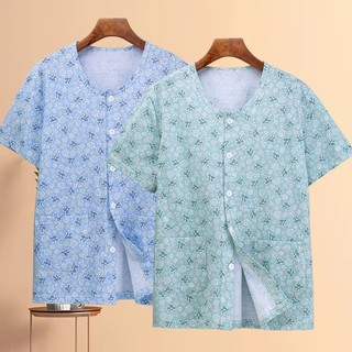 Người Trung Niên Người Cao Tuổi Ngắn Tay Áo Người Cao Tuổi Cotton Nguyên Chất Cardigan Mẹ Plus Béo Rời Cotton Quần Lót Nữ Mỏng Cardigan 401
