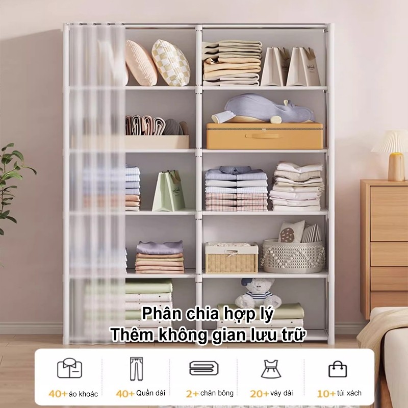 𝐎𝐥𝐢𝐟𝐞Tủ Quần Áo Tủ Vải Tủ Đựng Quần Aó Đa Năng Khung Thép Chịu Lực Tốt Chống Bụi Thiết Kế Hiện Đại