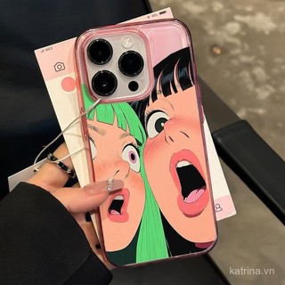 Ốp điện thoại trong suốt cao hai cô gái ngạc nhiên cho iPhone 11 X XS XR XSMAX 13 14 15 16 ProMax 12 PRO 14 15 16 PLUS QYJS Ốp mềm chống sốc bảo vệ bán trong suốt XDS5
