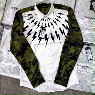 Áo Sơ Mi Sấm Chớp Phối Tay Rằn Ri .Double - Six Áo Somi Vải Cotton Lụa Mềm Không Nhăn