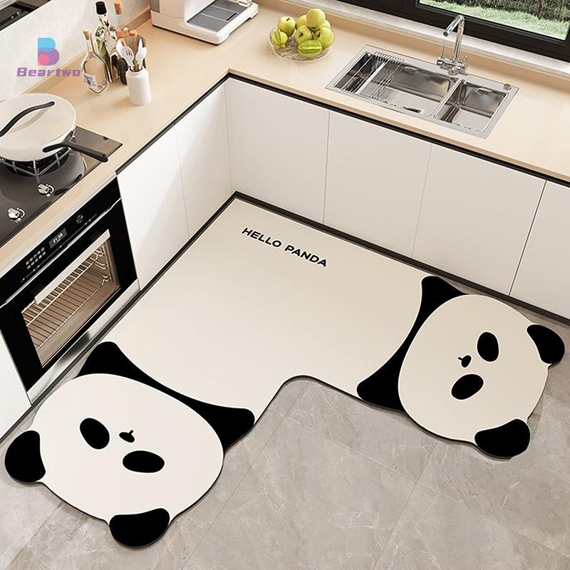 < Beartwo > Thảm trải sàn nhà bếp thấm hút hình chữ L Thảm nhà bếp dài Diatomite Thảm mềm có thể giặt được Thảm lót cửa phòng tắm màu trơn Đẹp