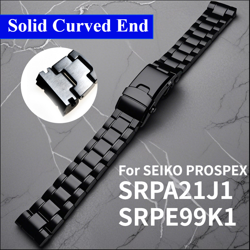 Dây đeo đồng hồ bằng thép không gỉ đầu cong cao cấp cho SEIKO PROSPEX SRPA21J1 SRPE99K1 Dây đồng hồ 22mm Dây đeo đồng hồ dành cho nam nữ Vòng tay kim loại Liên kết cuối vòng cung Quà tặng màu đen