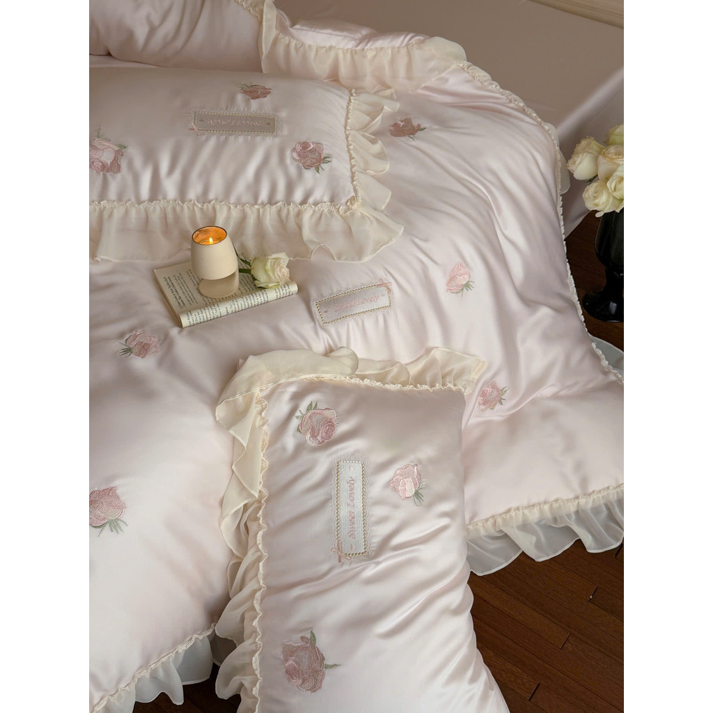(L41441)Bộ Chăn Ga Gối Chất Liệu Tencel 60s Họa Tiết Thêu Hoa Tinh Xảo Thanh Nhã - MemMinbedding Luxury