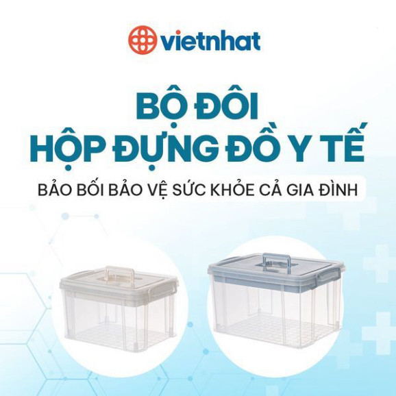 (Chọn Màu) Hộp đựng đồ y tế 6576 Việt Nhật, Hộp đựng thuốc y tế, hộp thuốc y tế gia đình tiện lợi, hộp đựng thuốc 2 tầng