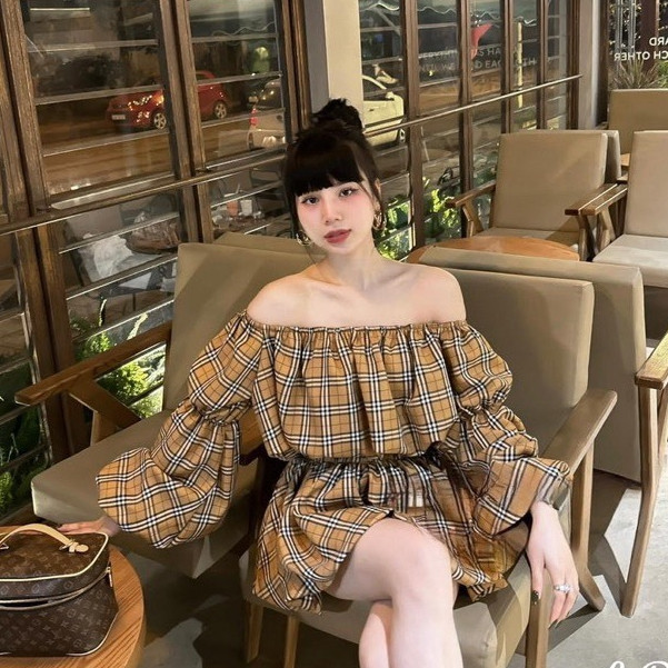 Set Áo Sơ Mi Trễ Vai BBR Mix Chân Váy Dáng Ớt Chuông Chất Cotton Mềm Mịn NA217
