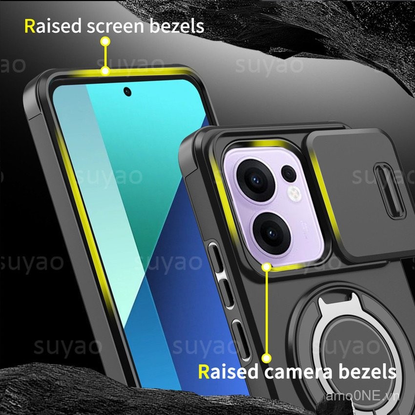 Ốp điện thoại cho Oppo Reno 13 Pro 13Pro 5G 2025, vỏ bảo vệ với vòng đỡ, giá đỡ, bảo vệ ống kính từ tính, chống sốc, nắp lưng