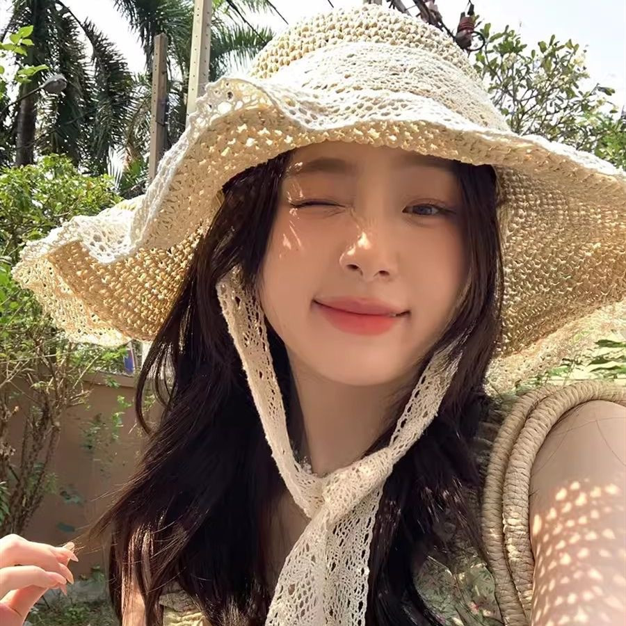 Mũ Cói Ren Đi Biển Cho Mẹ Và Bé Gái Đáng Yêu, Nón Chống Nắng Đi Du Lịch Style Nàng Thơ