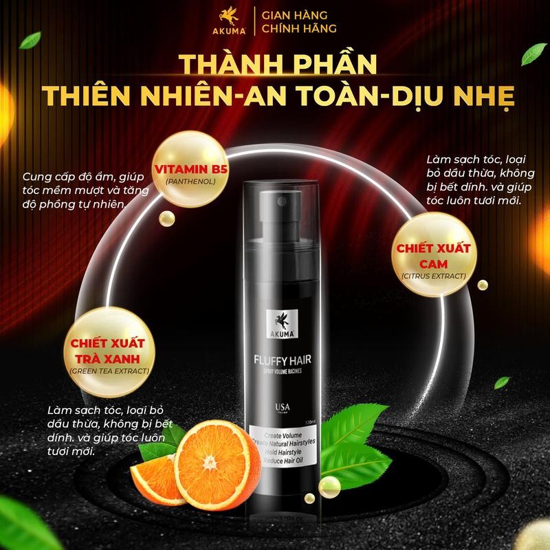 Ảnh Xịt bồng bềnh AKUMA FLUFFY HAIR 120ml - Làm phồng tóc, kiềm dầu ngăn ngừa bết tóc, dùng cho cả nam và nữ. 4