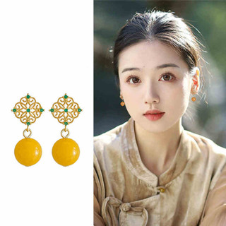 Cung điện cổ điển Bông tai phong cách Trung Quốc mới Thiết kế thích hợp Bông tai họa tiết kim cương cao cấp Bông tai cổ