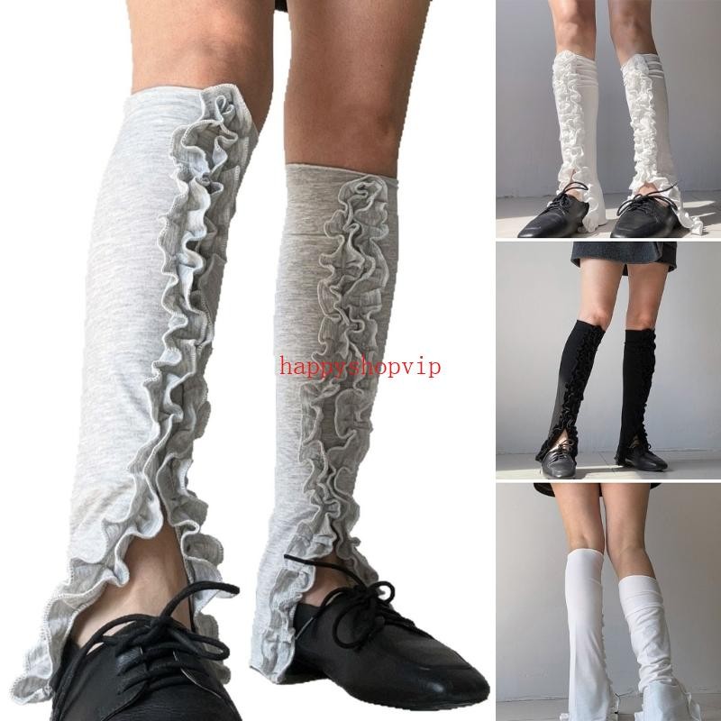 HSV Nữ Bông Tai Kẹp Ruched Xù Chia Chân Trước Ấm Hơn Bao Chiều Dài Đầu Gối loe Nhẹ Mỏng Chân Tất Chân Co