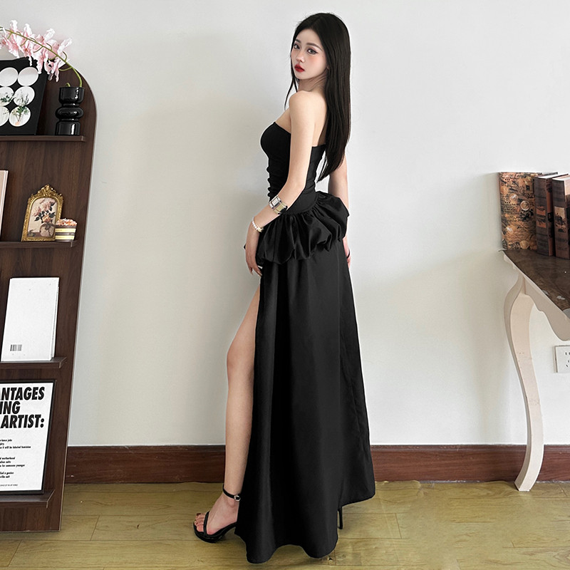 Cutenew Chắc Chắn Cổ Chém Áo Tắt Tay Không Đều Ruched Chắp Vá Hình Eo Khe Bên Nữ Thời Trang Ngọt Ngào Phong Cách Đa Năng