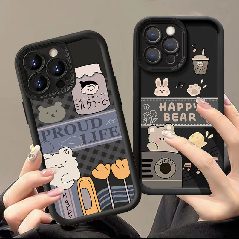 Ốp Lưng Cho Xiaomi Redmi Note 14 13 11 12 Pro Plus 5G 12S 11S 10s 10 Pro Redmi 14C Turbo 3 13 12 12C 4G 13C Hoạt Hình Dễ Thương Trà Sữa Gấu Mắt Thiên Thần Silicon Mềm Mờ Chống Sốc