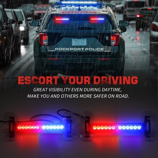 2 trong 1 Lưới tản nhiệt ô tô màu xanh đỏ Đèn nhấp nháy khẩn cấp Đèn cảnh sát LED Cảnh báo nguy hiểm Nhấp nháy An toàn Đèn chắn gió phía trước / phía sau
