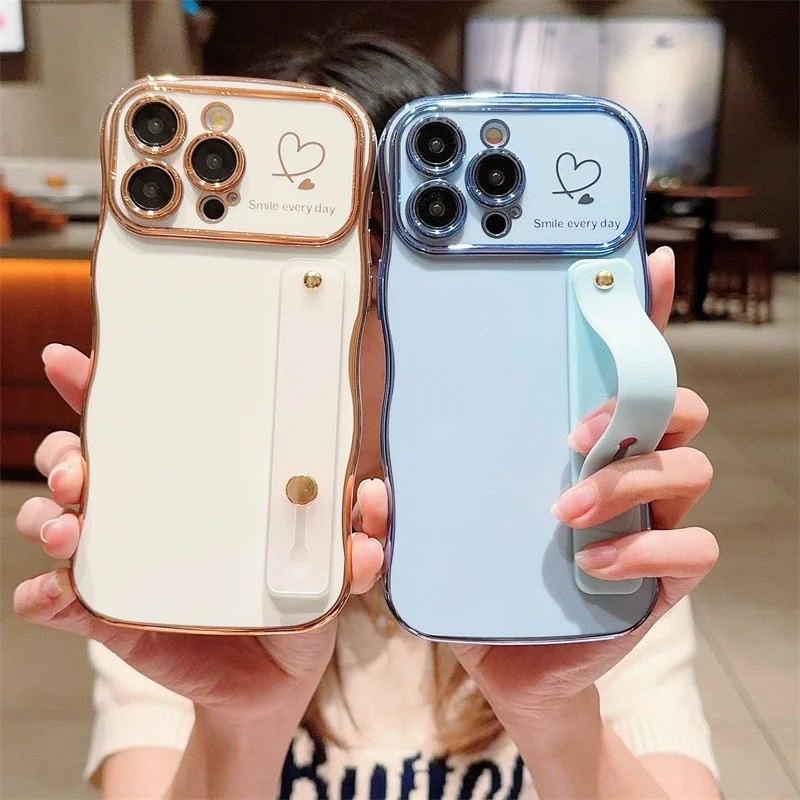 Ốp Mạ Sang Trọng Cho iphone 13 12 11 Pro Plus Trái Tim Tình Yêu Họa Tiết Bên Dây Đeo Cổ Tay Điện Thoại Chống Sốc Cove