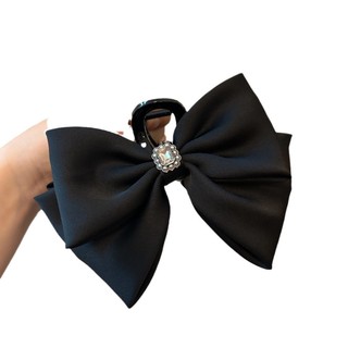 Kẹp tóc nơ Rhinestone satin khí chất Dongdaemun phong cách Hàn Quốc