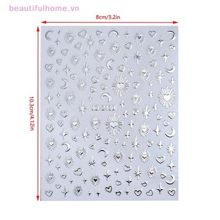 [Beautifulhome] 3D Sun / Moon / Star Hot Stamping Nail Art Sticker Decal Móng tay Vàng Bạc Thanh trượt tự dính [làm đẹp]