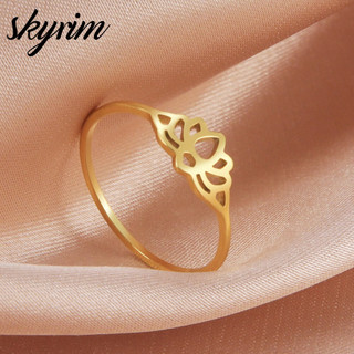 SKYRIM  Nữ Titan Thép Không Gỉ Ring Lotus Thiết Kế Trang Sức Thanh Lịch Cho Bạn Bè