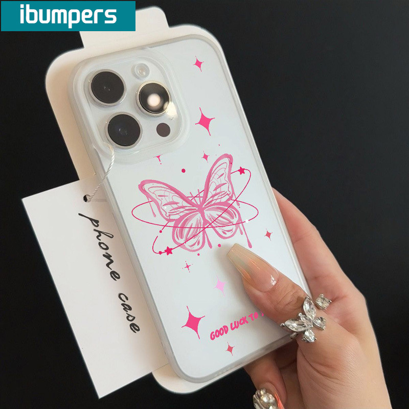 ibumpers Ốp Lưng iPhone Xinh Ngầu Hồng Bướm in hình Ốp Điện Thoại TPU Trong Suốt Mềm nhám mờ Chống Sốc Chống Bẩn Cho Iphone 16 15 14 12 13 11 Pro Max IP 7 8 Plus X XS XR