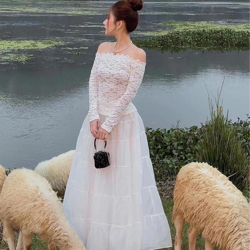 Chân Váy Xuyên Thấu Dáng Dài Nhiều Tầng Phong Cách Tiểu Thư Nhẹ Nhàng C987