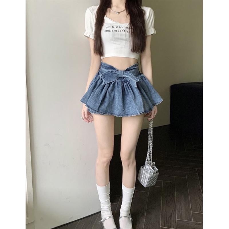 Quần váy nữ form ngắn có quần trong phối nơ lưng thun dễ thương chất vải KT Free Size