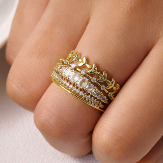 S925 Bạc 5 Mảnh Bộ Nhẫn Zircon Đơn Giản Trang Sức Thời Trang Quà Tặng Nữ