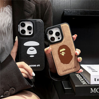 Từ Retro Business Leather Texture a bathing bape Vỏ Điện Thoại Cho iPhone 16 15 14 13 Pro Max