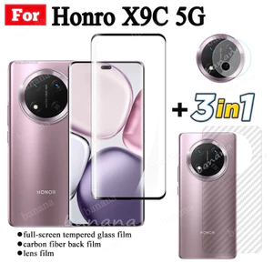 Kính cường lực 3 trong 1 Honor X9C 5G cho Honor X9A X9B Bảo vệ màn hình Ống kính máy ảnh Kính cường lực Full Cover Phim