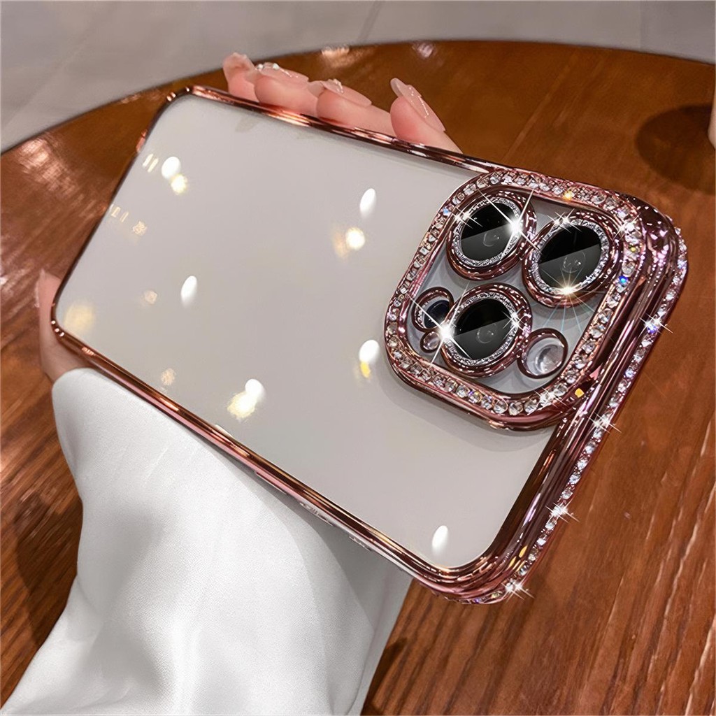 【 Ốp lưng iphone16 】 Vỏ điện thoại mạ chống rơi kim cương iphone16 Pro MAX 15 14 13 12 11 XR XS MAX cho vỏ iPhone Vỏ mềm silicon TPU chống sốc
