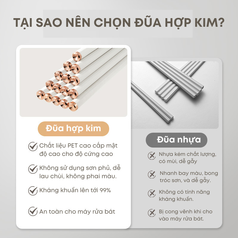 Bộ 5 Đôi Đũa Ăn Cơm Sợi Thủy Tinh Kháng Khuẩn Không Mốc Chống Trơn Chịu Nhiệt - Đũa Alloy Hợp Kim Cao Cấp| 189