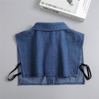 Cổ Áo Giả Denim Cho Nữ - Có Dây Cotton Điều Chỉnh,DetachableView Buttons, Màu Xanh Thời Trang