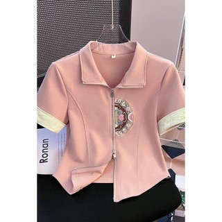 Áo Phông Ngắn Tay Áo Cardigan nữ cổ đứng thêu phong cách Trung Quốc phong cách Trung Quốc mới với cảm giác thiết kế mẫu mới mùa hè 2024