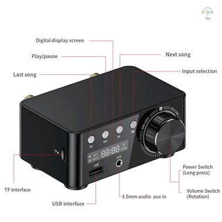 Bộ khuếch đại kỹ thuật số HIFI BT5.0 Bộ khuếch đại âm thanh nổi Mini 100W Bộ thu âm thanh kênh kép AMP âm thanh nổi USB AUX cho rạp hát tại nhà Máy nghe nhạc thẻ TF USB Sliver